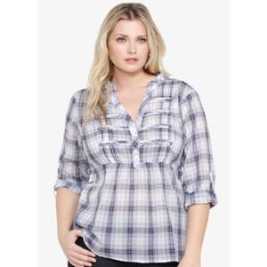 Torrid Blue Plaid Mandarin Collar Tunic Top Sz 2